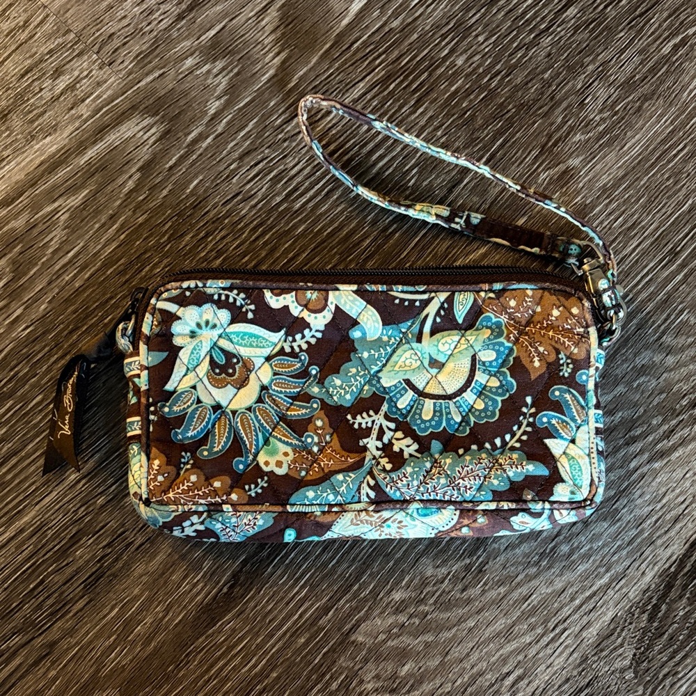 Vera Bradley Floral Wristlet in Brown and Blue